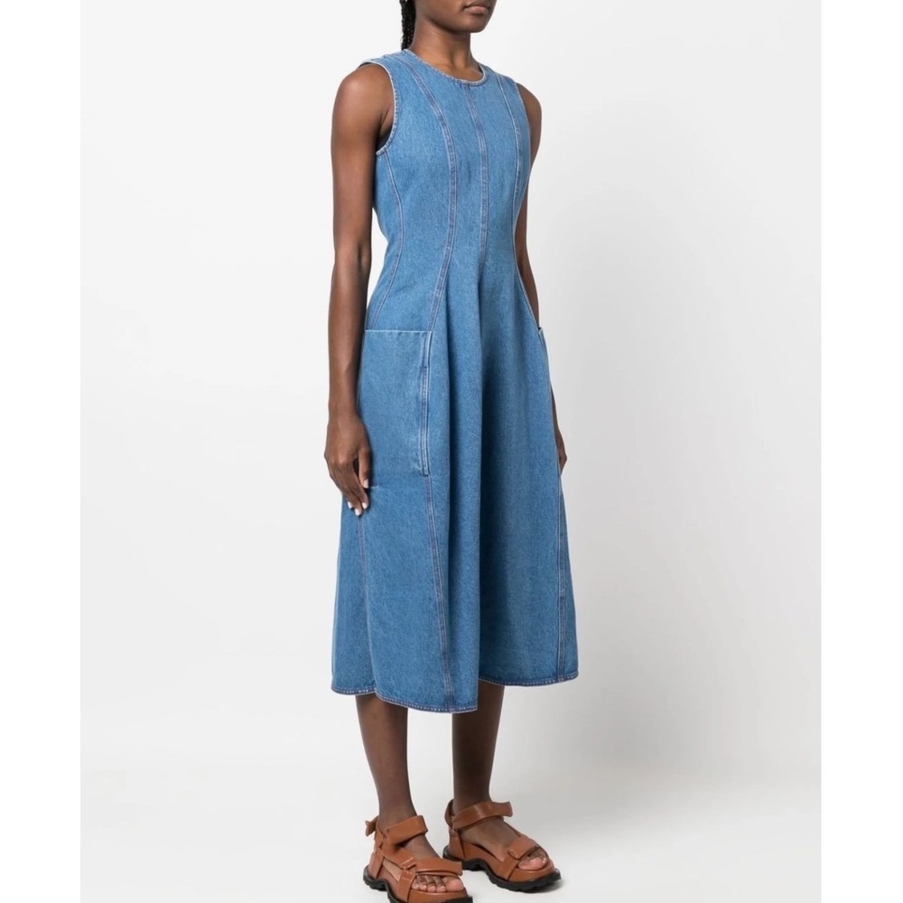 Maison Rabih Kayrouz 40 Panelled Denim Midi Dress Blue Sleeveless